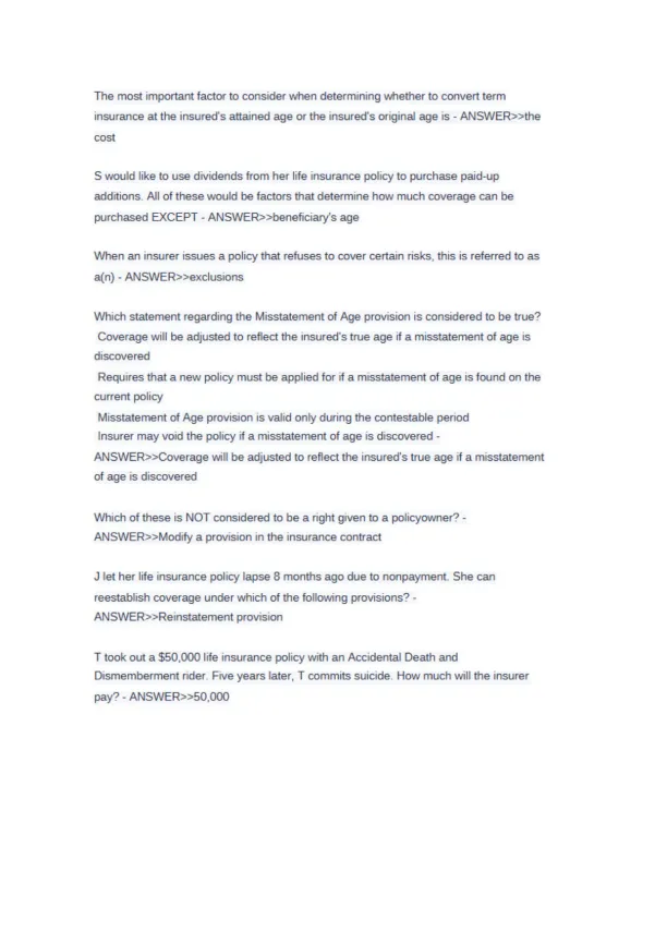 Texas Life and Health Insurance Exam 150 Questions - Page 7 preview image