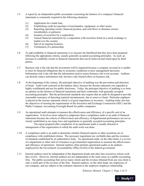 Solution Manual For Principles of Auditing and Other Assurance Services, 21st Edition - Page 3 preview image