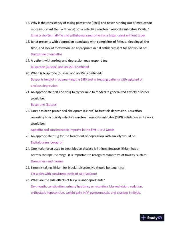2017 PHARM-615 Pharmacology Practice Exam With Answers (88 Solved Questions) - Page 4 preview image