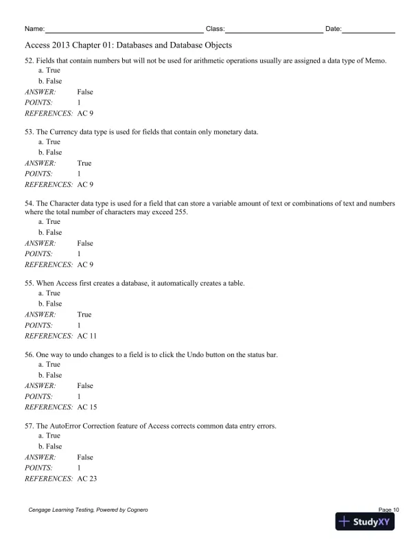 Enhanced Microsoft Access 2013: Comprehensive 1st Edition Test Bank - Page 11 preview image