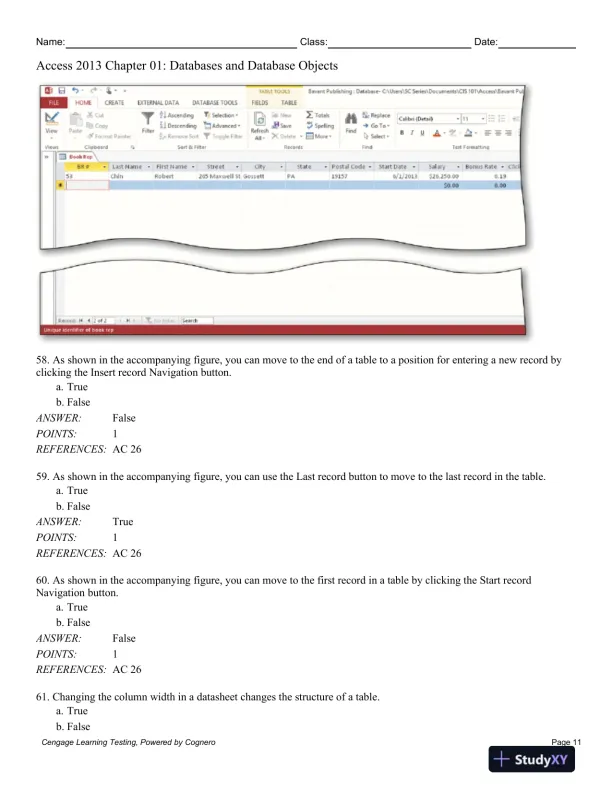 Enhanced Microsoft Access 2013: Comprehensive 1st Edition Test Bank - Page 12 preview image