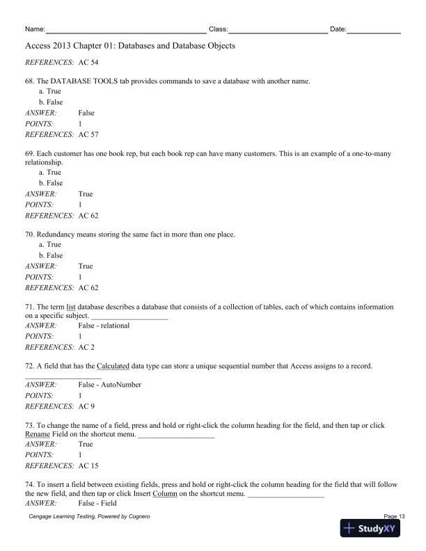 Enhanced Microsoft Access 2013: Comprehensive 1st Edition Test Bank - Page 14 preview image