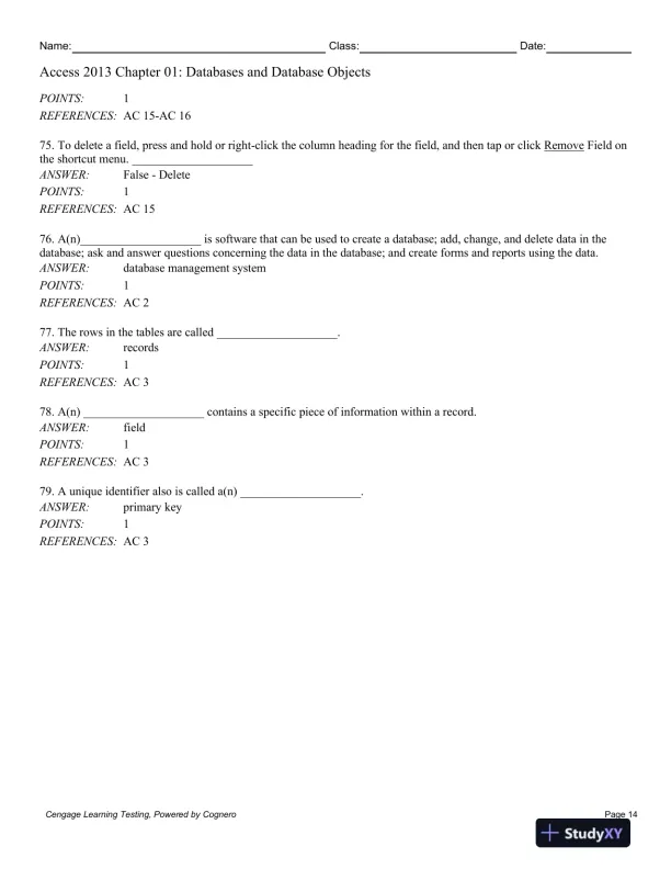 Enhanced Microsoft Access 2013: Comprehensive 1st Edition Test Bank - Page 15 preview image