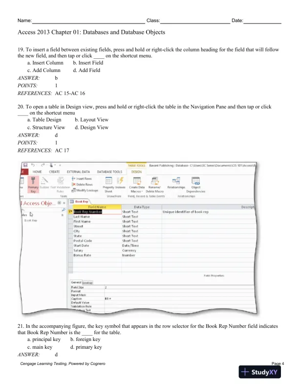 Enhanced Microsoft Access 2013: Comprehensive 1st Edition Test Bank - Page 5 preview image