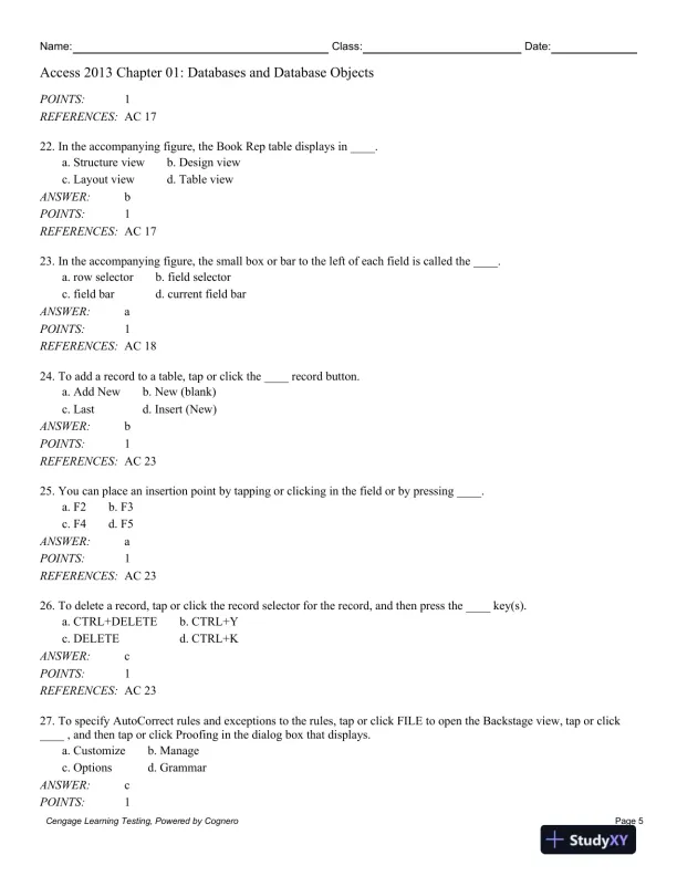 Enhanced Microsoft Access 2013: Comprehensive 1st Edition Test Bank - Page 6 preview image