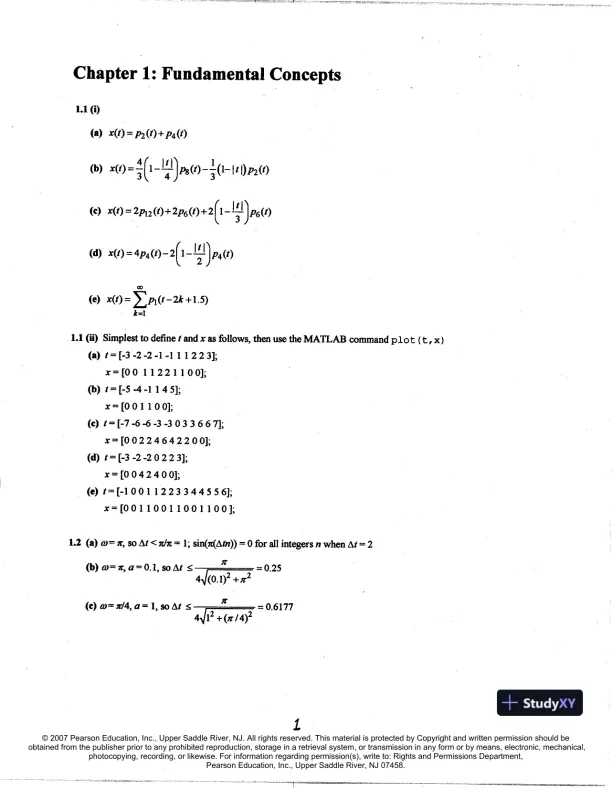 Solution Manual For Fundamentals Of Signals And Systems Using The Web And Matlab, 3rd Edition - Page 1 preview image