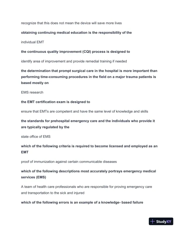 2024-2025 West Coast EMT Quiz 1 Practice Exam with Answers (210 Solved Questions) - Page 3 preview image