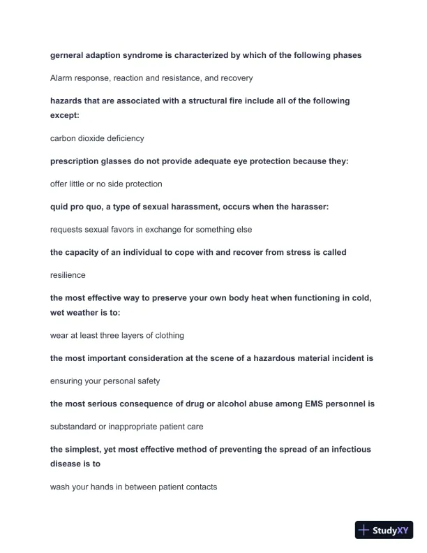 2024-2025 West Coast EMT Quiz 1 Practice Exam with Answers (210 Solved Questions) - Page 5 preview image