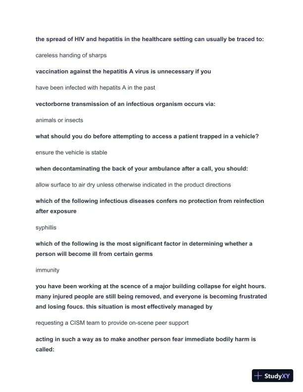 2024-2025 West Coast EMT Quiz 1 Practice Exam with Answers (210 Solved Questions) - Page 6 preview image