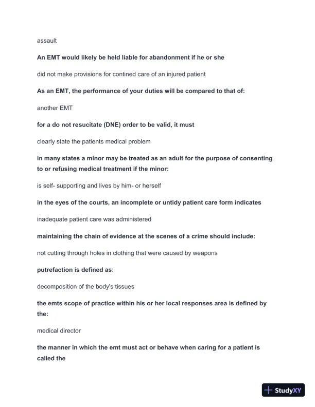 2024-2025 West Coast EMT Quiz 1 Practice Exam with Answers (210 Solved Questions) - Page 7 preview image