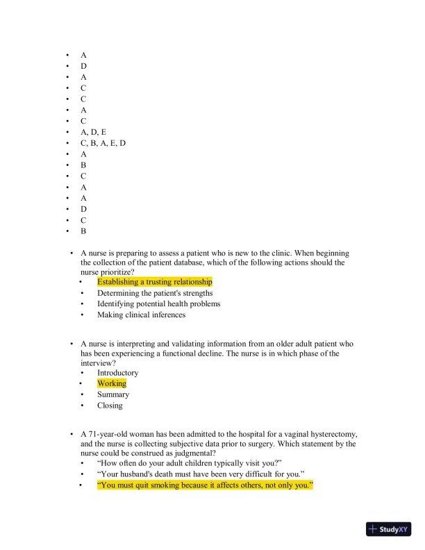 Test Bank for Health Assessment in Nursing, 7th North American Edition (Chapters 1-34) - Page 9 preview image