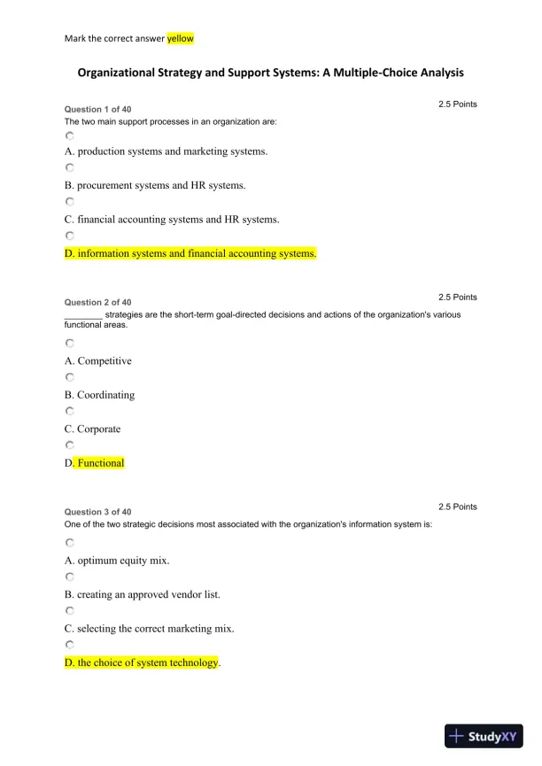 Organizational Strategy and Support Systems: A Multiple-Choice Analysis - Page 1 preview image