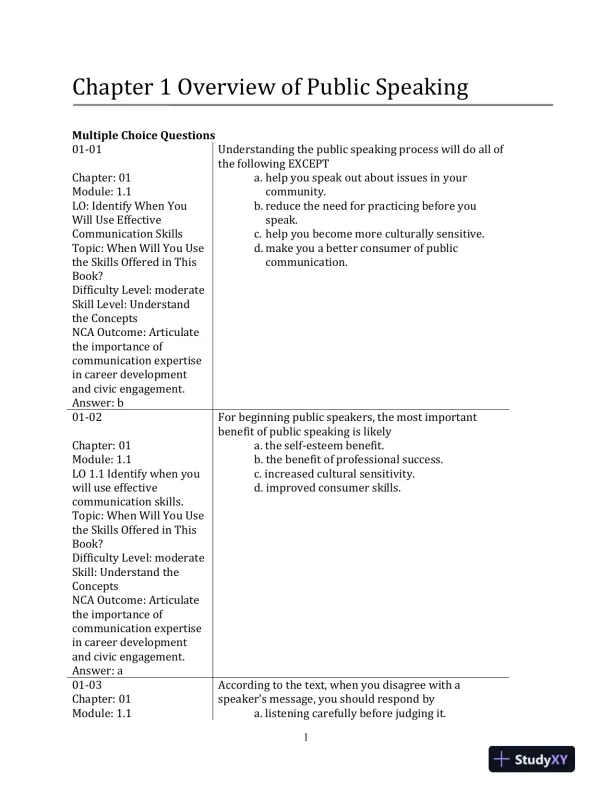 Test Bank for DK Guide to Public Speaking, 3rd Edition - Page 3 preview image
