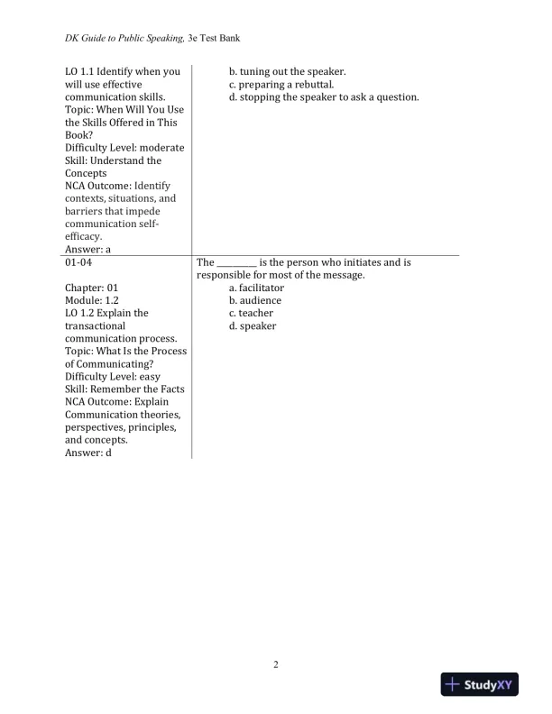 Test Bank for DK Guide to Public Speaking, 3rd Edition - Page 4 preview image