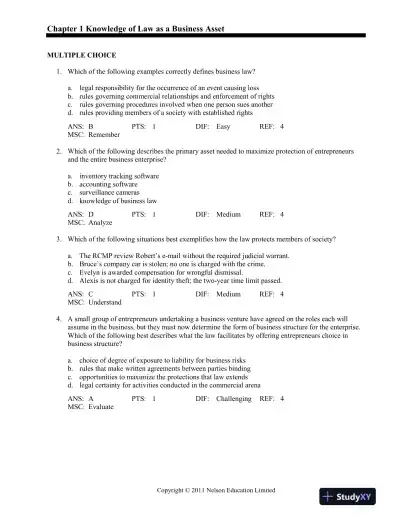 Canadian Business And The Law, 4th Edition Test Bank - Page 1 preview image