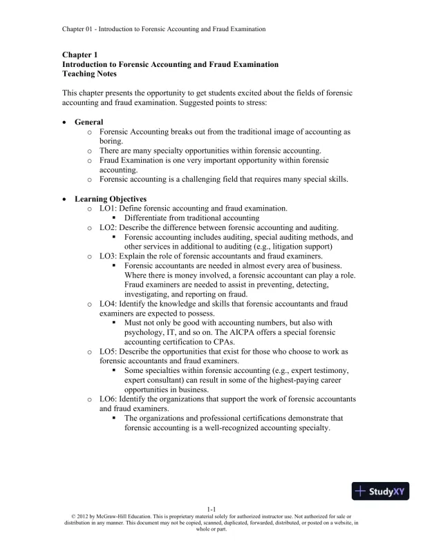 Solution Manual For Forensic Accounting and Fraud Examination, 2nd Edition - Page 1 preview image