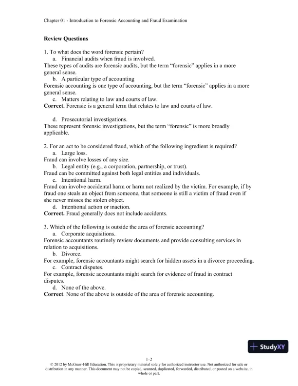 Solution Manual For Forensic Accounting and Fraud Examination, 2nd Edition - Page 3 preview image