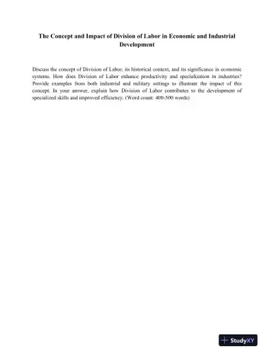 The Concept and Impact of Division of Labor in Economic and Industrial Development - Page 1 preview image