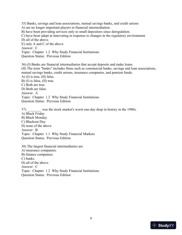 Test Bank for Financial Markets and Institutions, 9th Edition - Page 10 preview image