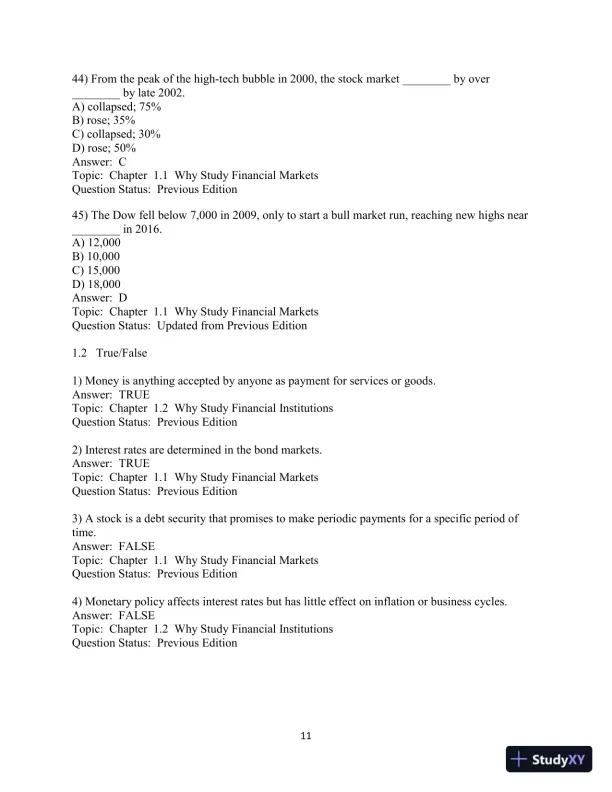 Test Bank for Financial Markets and Institutions, 9th Edition - Page 12 preview image