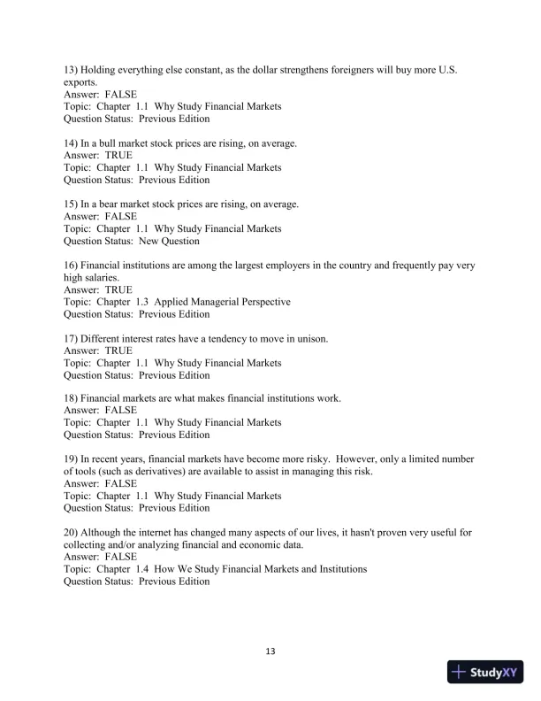 Test Bank for Financial Markets and Institutions, 9th Edition - Page 14 preview image