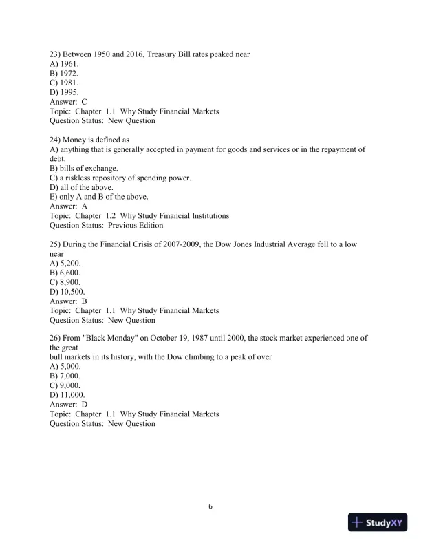 Test Bank for Financial Markets and Institutions, 9th Edition - Page 7 preview image