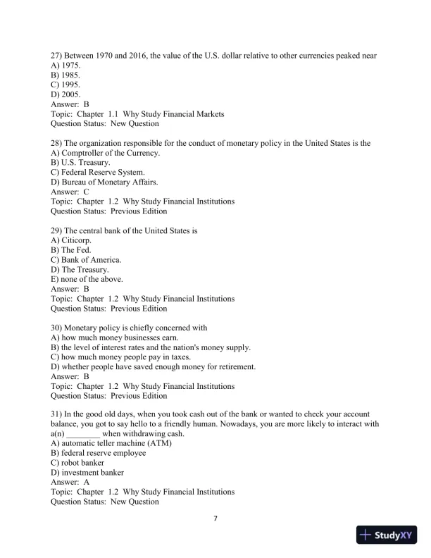 Test Bank for Financial Markets and Institutions, 9th Edition - Page 8 preview image