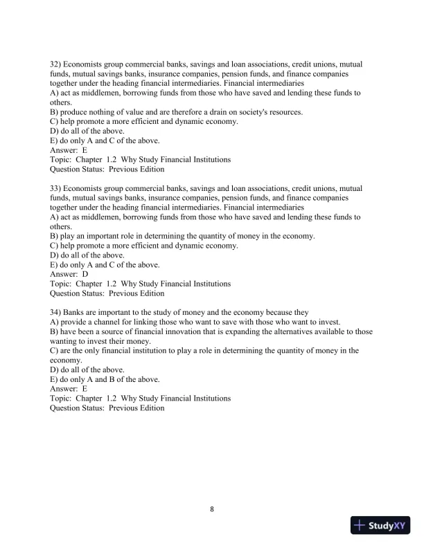 Test Bank for Financial Markets and Institutions, 9th Edition - Page 9 preview image