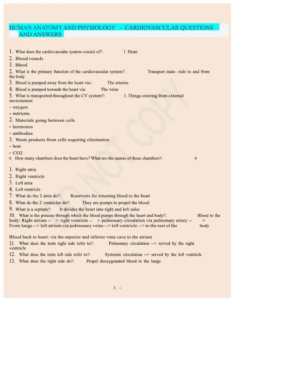 Human Anatomy and Physiology-Cardiovascular Questi - Page 1 preview image