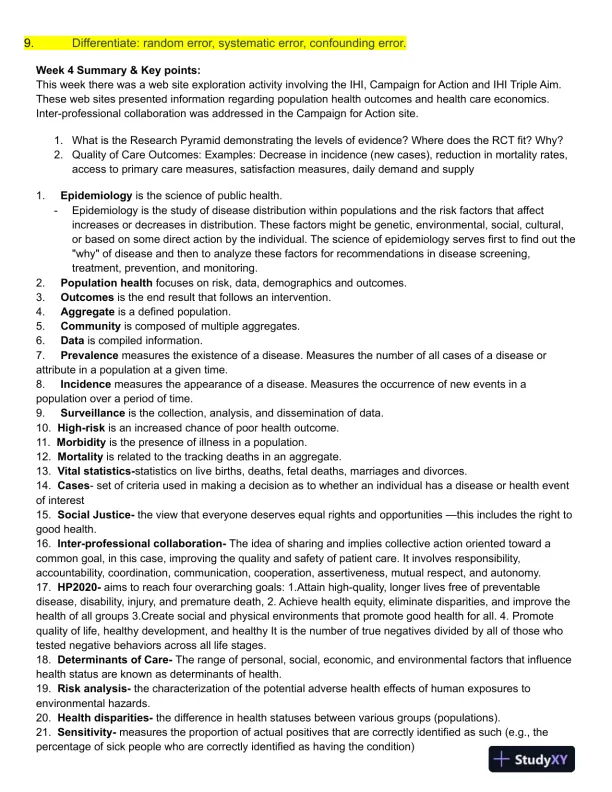 NR503 Population Health, Epidemiology and Statistical Principles Midterm Exam Study Guide With Answers (30 Solved Questions) - Page 5 preview image