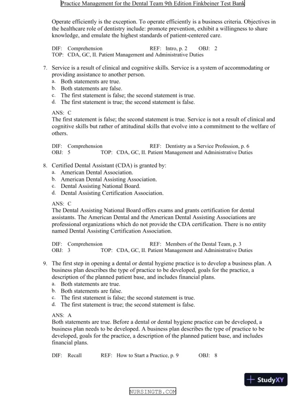 Test Bank For Practice Management for the Dental Team, 9th Edition - Page 4 preview image