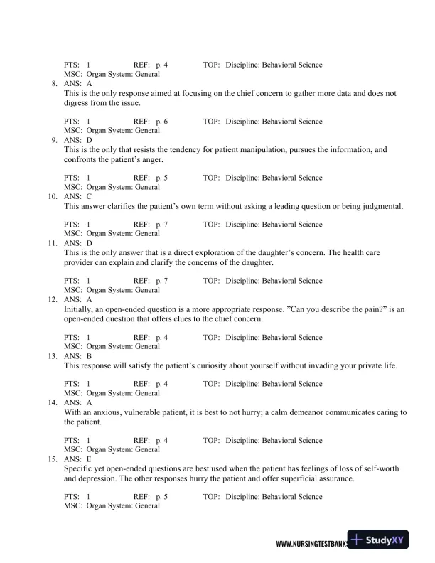 Test Bank For Seidel's Guide to Physical Examination: An Interprofessional Approach, 9th Edition - Page 10 preview image