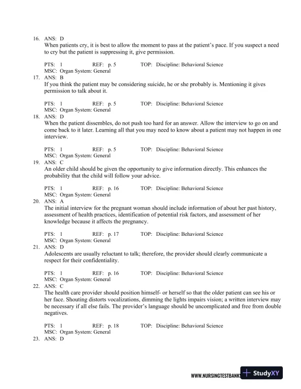Test Bank For Seidel's Guide to Physical Examination: An Interprofessional Approach, 9th Edition - Page 11 preview image
