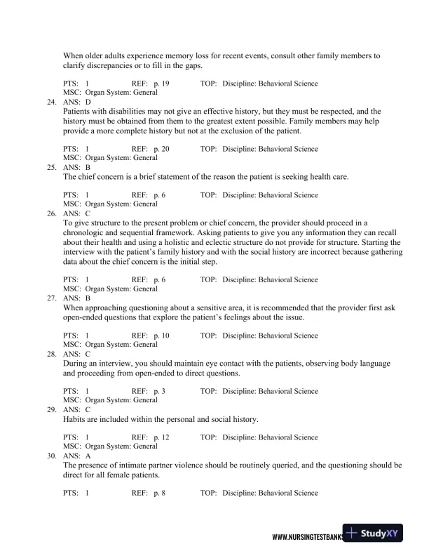Test Bank For Seidel's Guide to Physical Examination: An Interprofessional Approach, 9th Edition - Page 12 preview image
