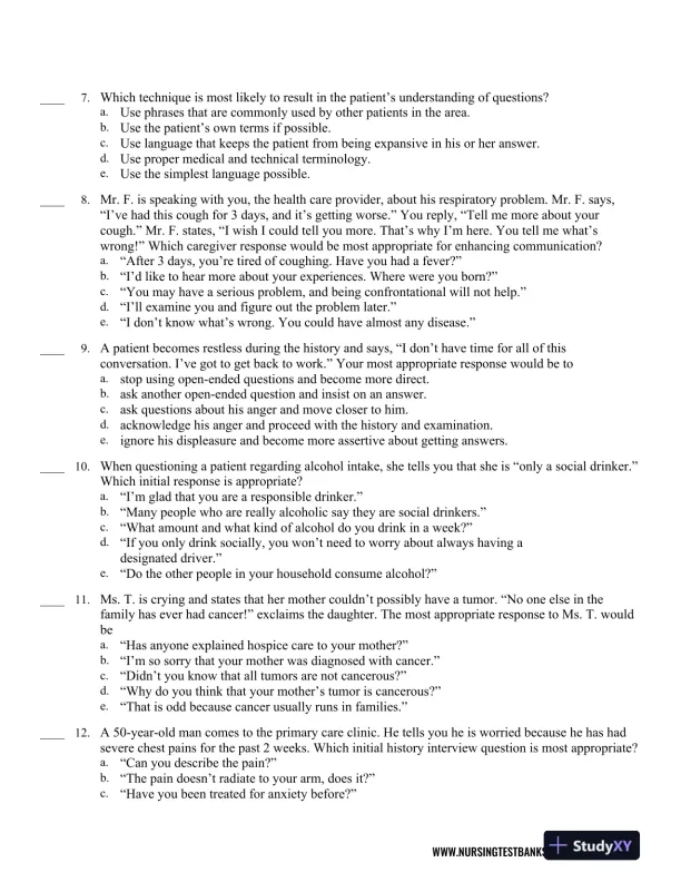 Test Bank For Seidel's Guide to Physical Examination: An Interprofessional Approach, 9th Edition - Page 3 preview image