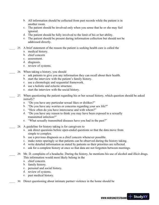 Test Bank For Seidel's Guide to Physical Examination: An Interprofessional Approach, 9th Edition - Page 6 preview image