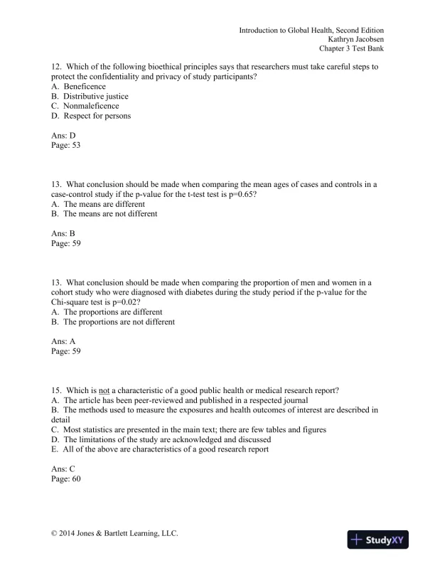 Introduction to Global Health 2nd Edition Test Bank - Page 12 preview image