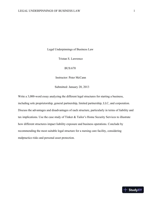 BUS670: Legal Underpinnings of Business Law - Page 1 preview image