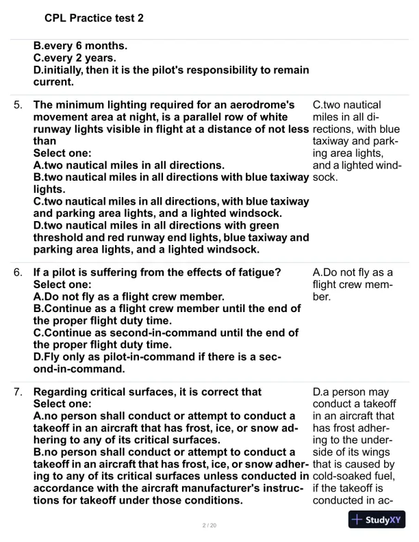 CPL Practice Exam Test 2 with Answers (72 Solved Questions) - Page 3 preview image