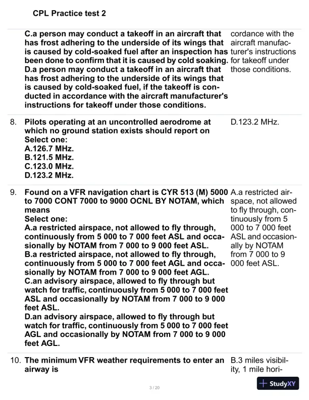 CPL Practice Exam Test 2 with Answers (72 Solved Questions) - Page 4 preview image