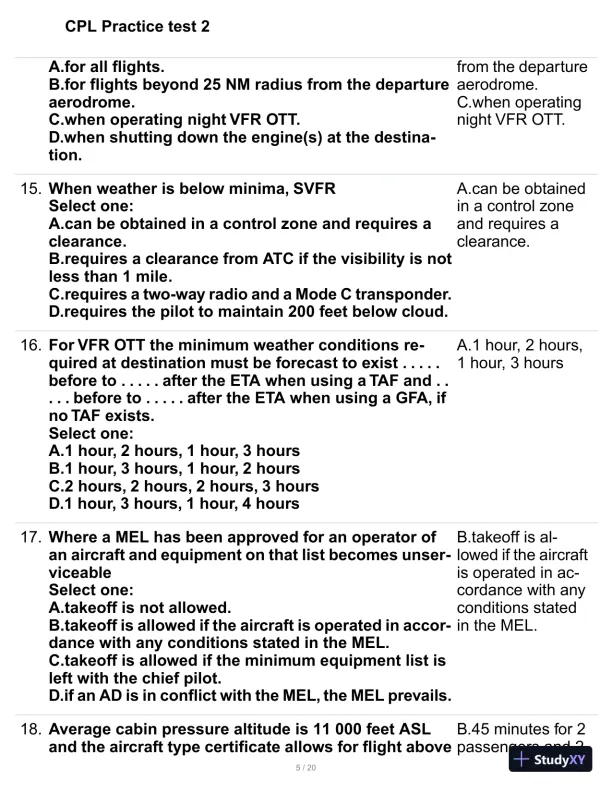 CPL Practice Exam Test 2 with Answers (72 Solved Questions) - Page 6 preview image