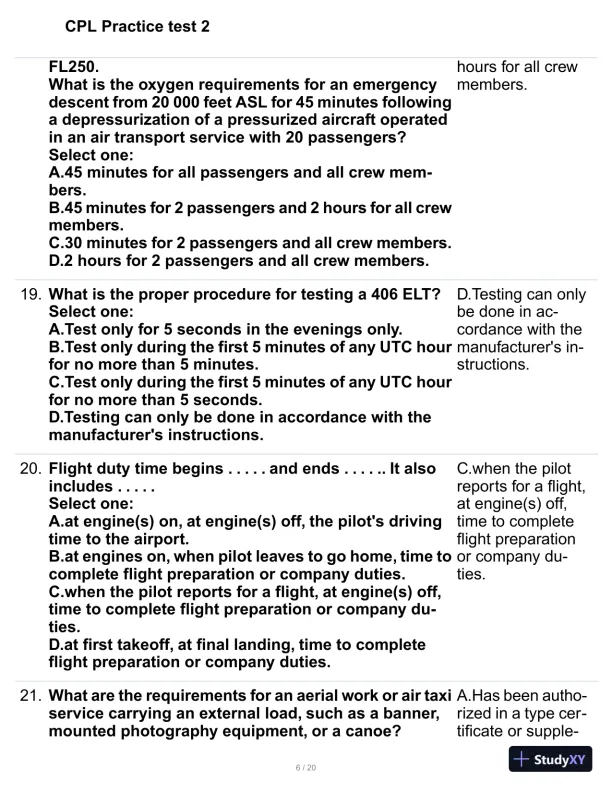 CPL Practice Exam Test 2 with Answers (72 Solved Questions) - Page 7 preview image