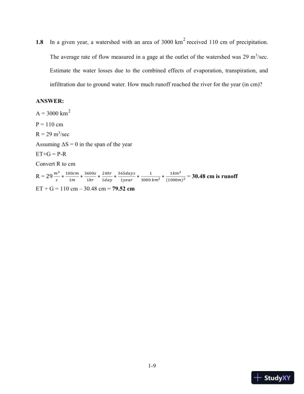 Solution Manual for Hydrology and Floodplain Analysis, 6th Edition - Page 10 preview image