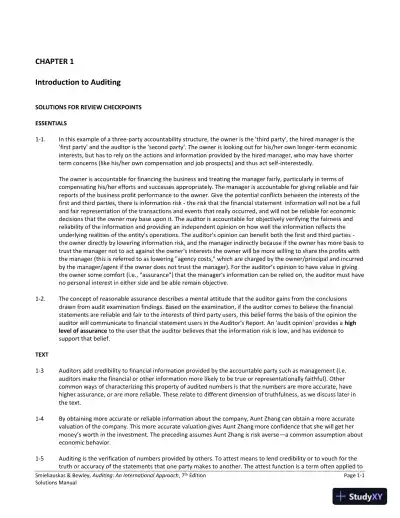 Auditing: An International Approach Seventh Canadian Edition Solution Manual - Page 1 preview image