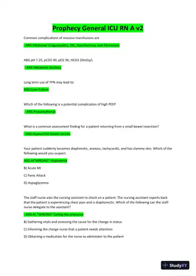 Prophecy General ICU RN A v2 with Answers (55 Solved Questions) - Page 1 preview image