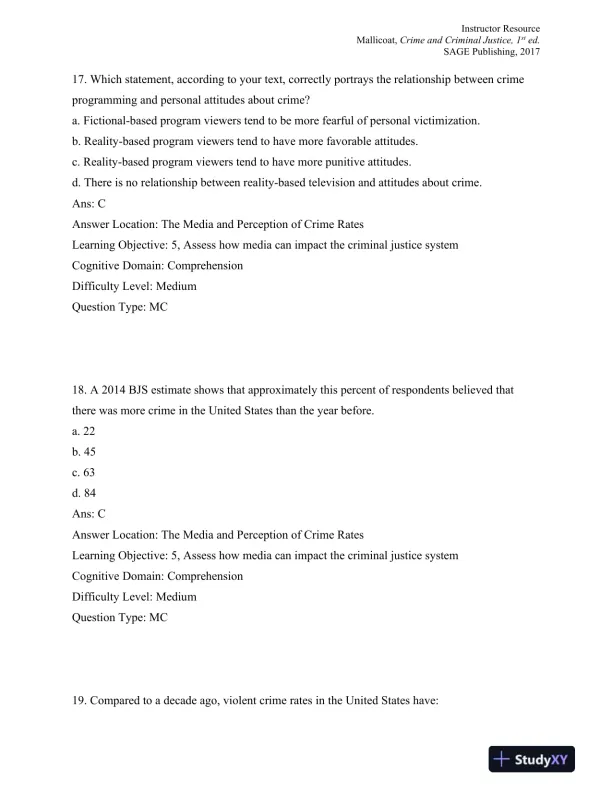 Crime and Criminal Justice: Concepts and Controversies 1st Edition Test Bank - Page 10 preview image