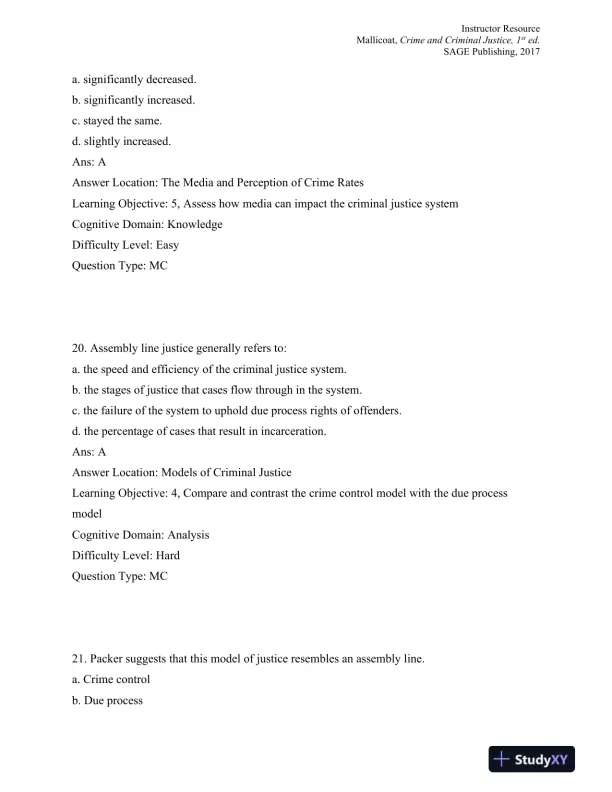 Crime and Criminal Justice: Concepts and Controversies 1st Edition Test Bank - Page 11 preview image