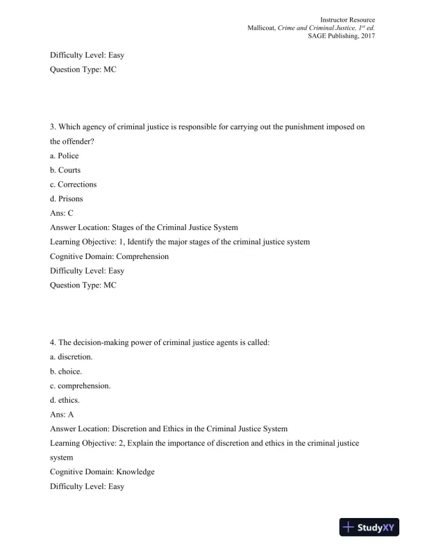 Crime and Criminal Justice: Concepts and Controversies 1st Edition Test Bank - Page 3 preview image