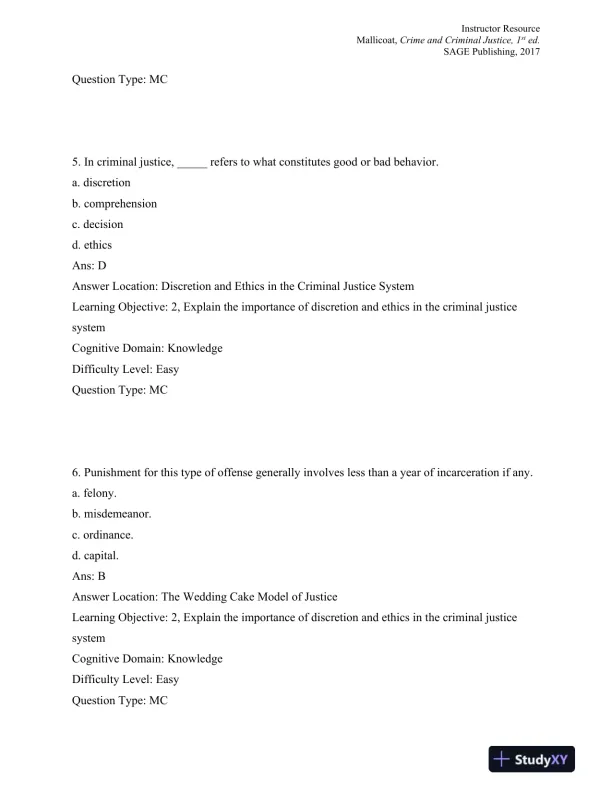 Crime and Criminal Justice: Concepts and Controversies 1st Edition Test Bank - Page 4 preview image