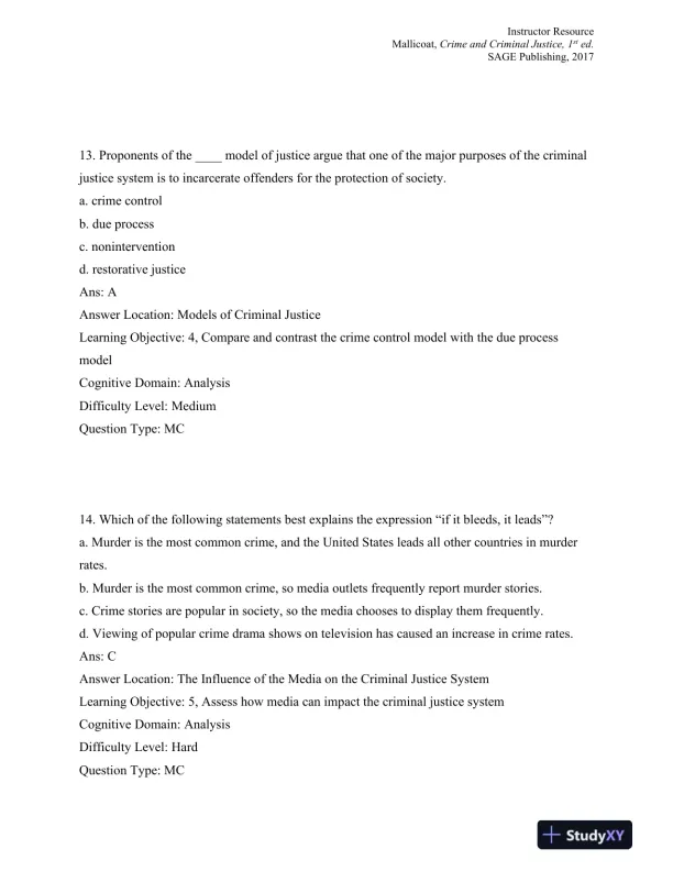 Crime and Criminal Justice: Concepts and Controversies 1st Edition Test Bank - Page 8 preview image
